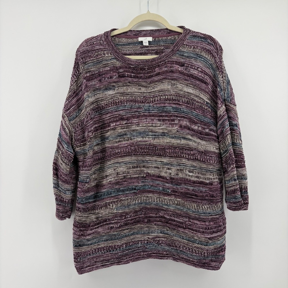 J. Jill‎ Womens L Petite Multicolor Sweater Space Dye Cotton Knit 3/4 Sleeve
